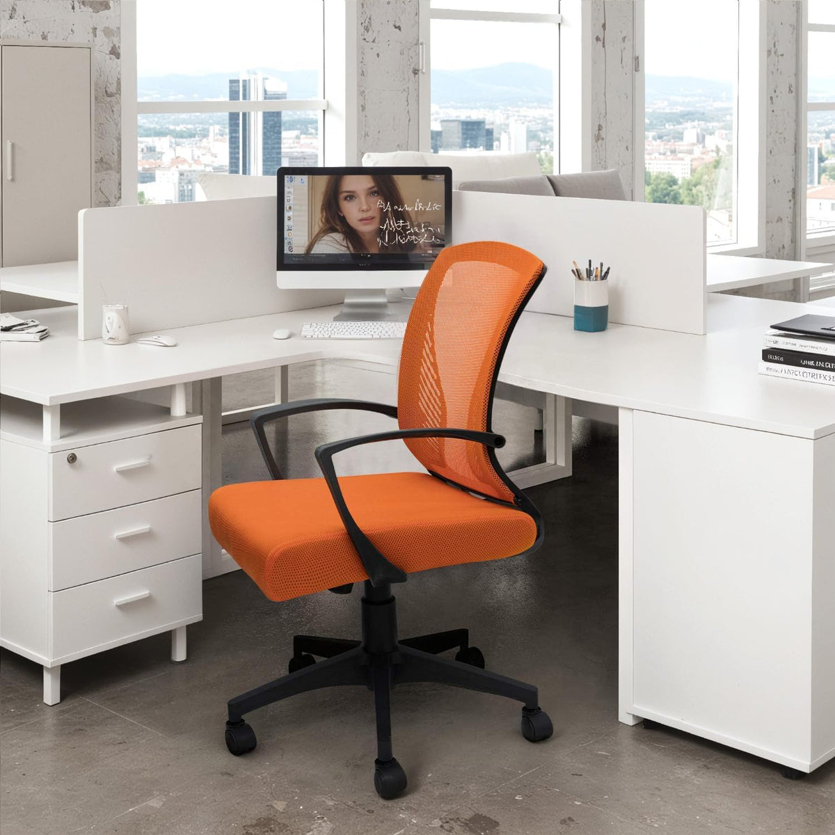 Orange Mesh Ergonomic Office Chair with Armrest T13864