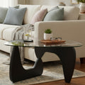 Modern Triangle Glass Coffee Table with Wood Base J277181