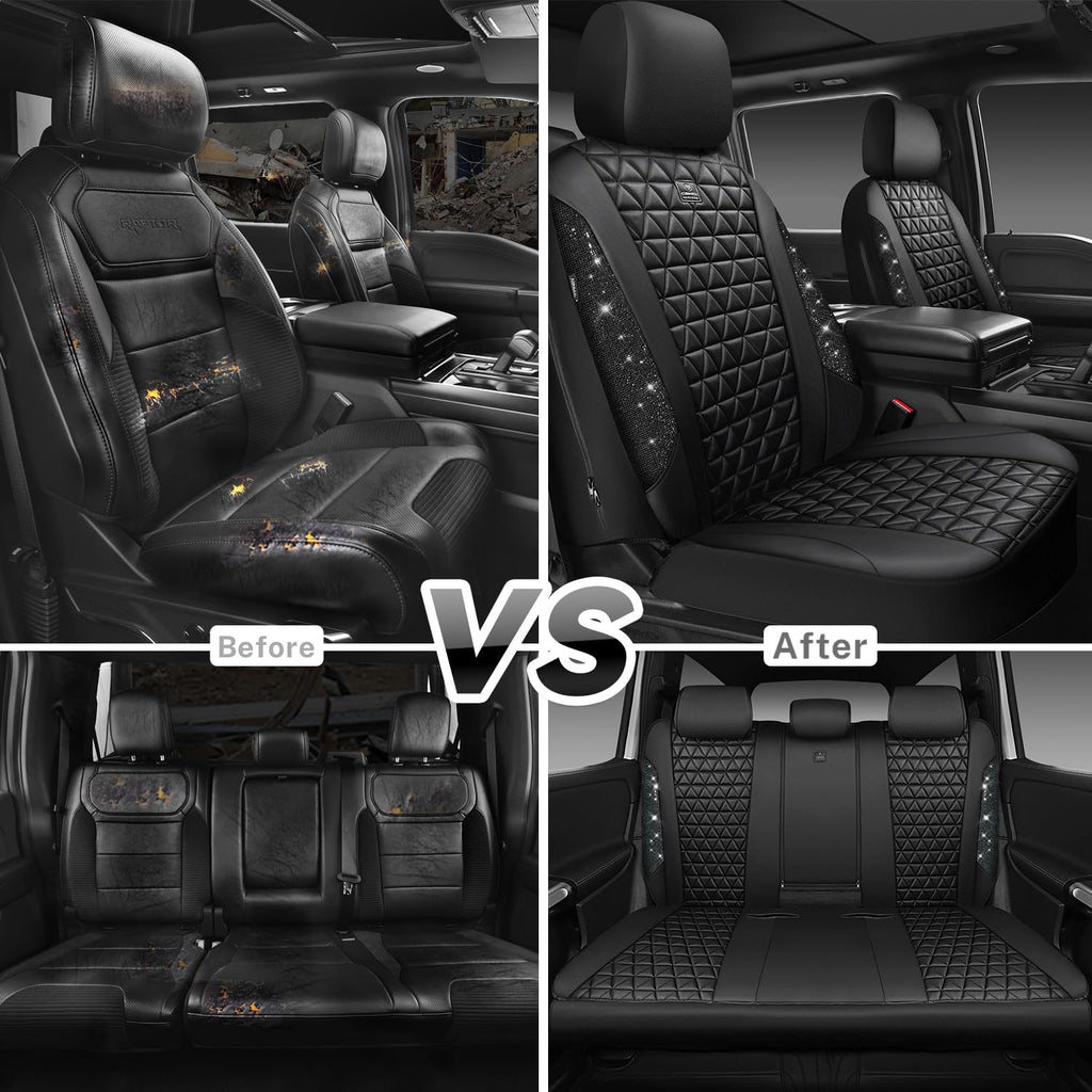 Black Leather Car Seat Covers Full Set J868