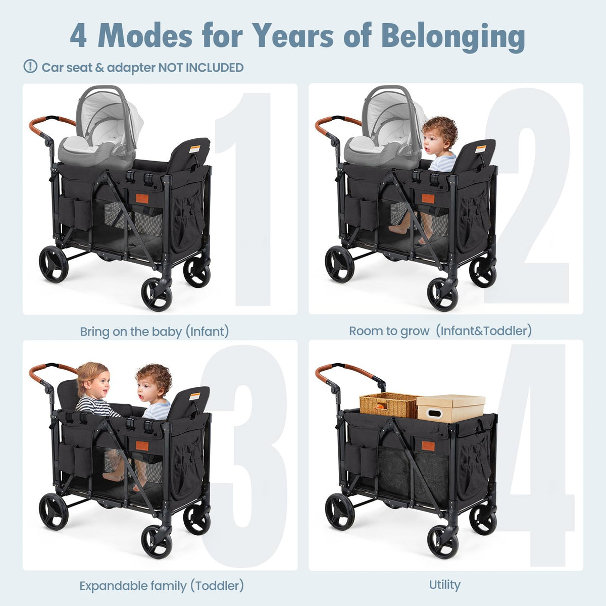 Foldable All-Terrain Double Wagon Stroller with Canopy R50033