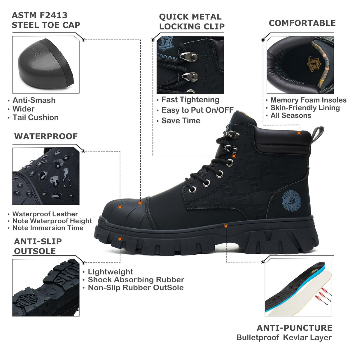 Waterproof Steel Toe Leather Work Boots A1076