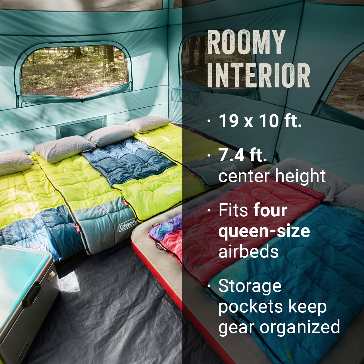 Camping Tent with Rainfly & Screened Porch, Weatherproof Family Tent Fits 4 Queen-Sized Airbeds P279643