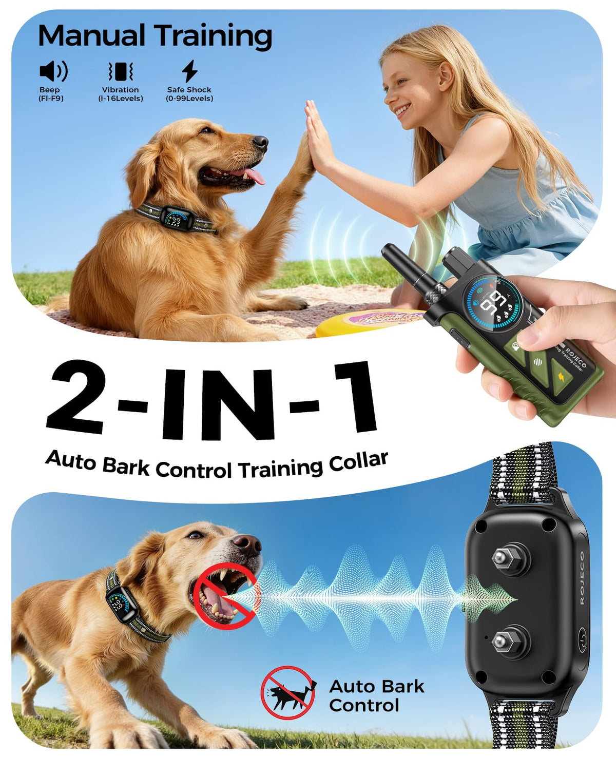 2-in-1 Dog Shock Collar & Dog Bark Collar K593