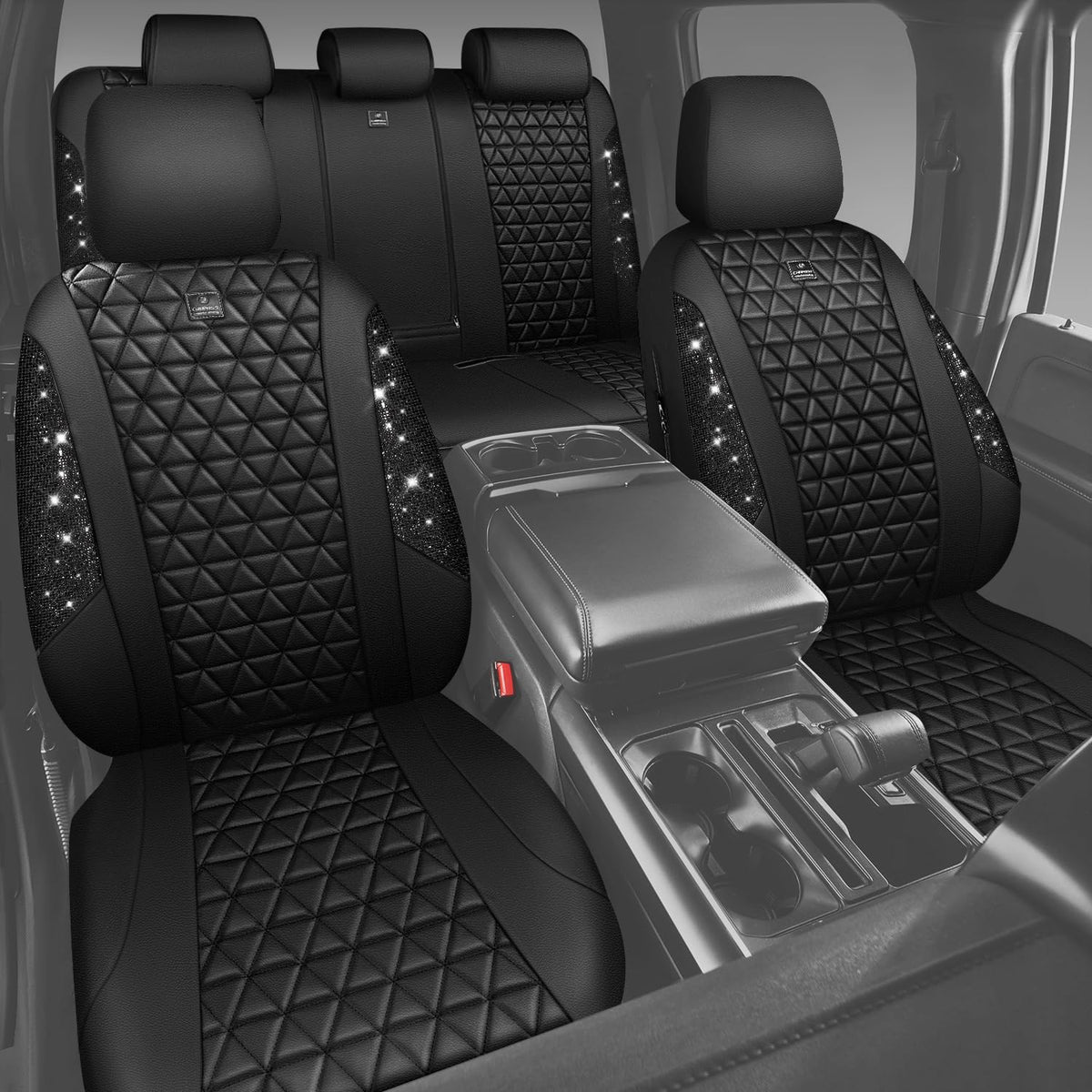 Black Leather Car Seat Covers Full Set J868
