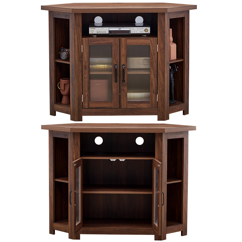 Corner TV Stand for TVs up to 48 Inch with Storage Shelves and 2 Doors M93324