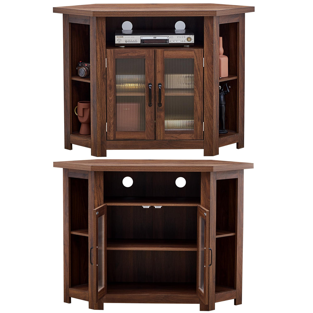 Corner TV Stand for TVs up to 48 Inch with Storage Shelves and 2 Doors M93324