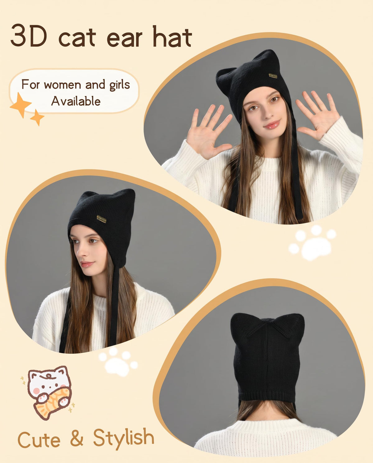 Cat Ear Beanie Wool Knit Hats B229739