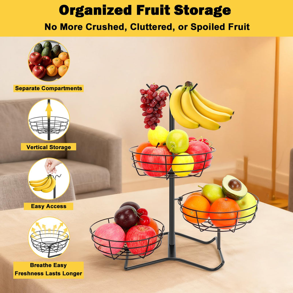 3 Tier Fruit Basket Bowl with 2 Banana Hooks C74912