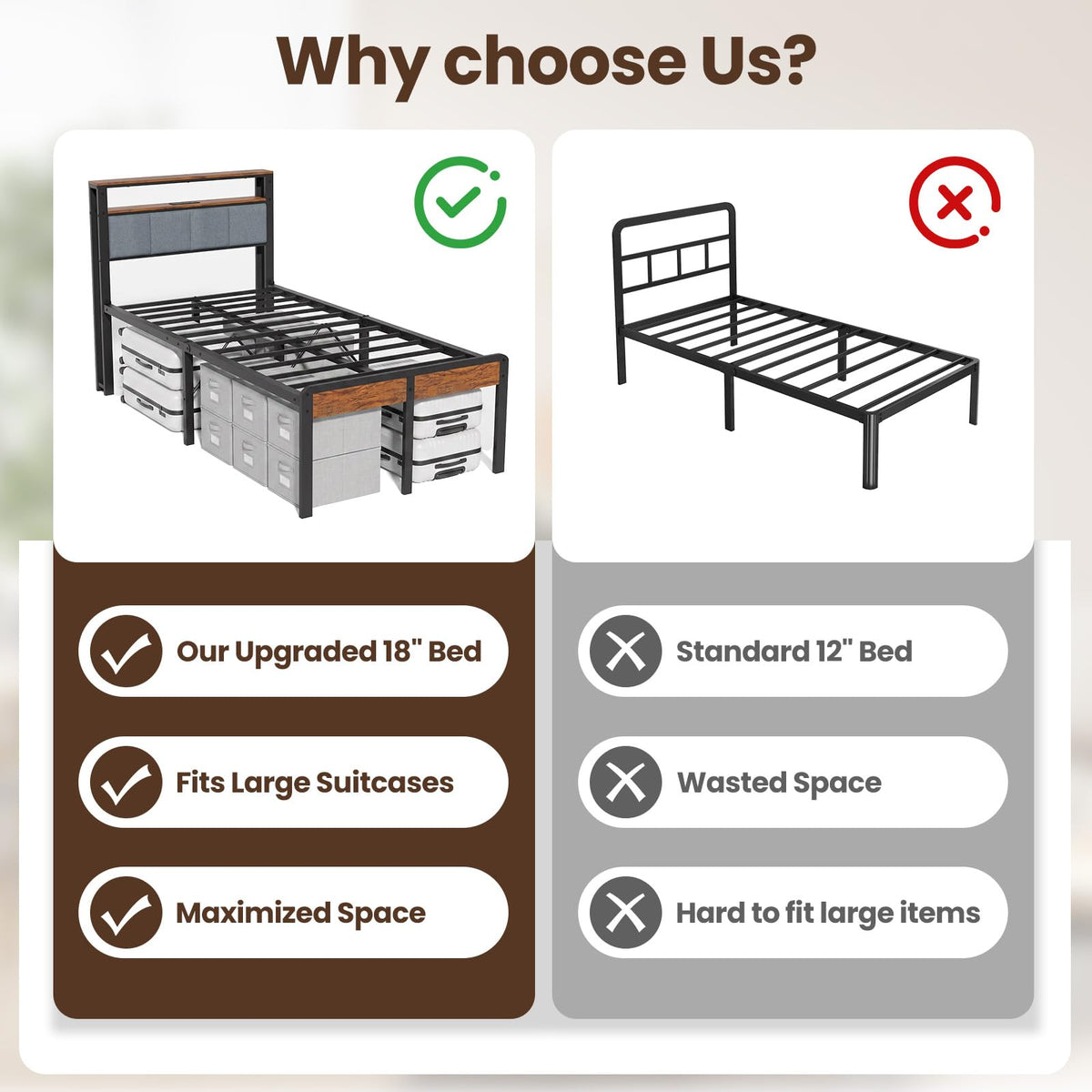 Twin Bed Frame with 18-Inch Under-Bed Storage and RGB LED Lights W496