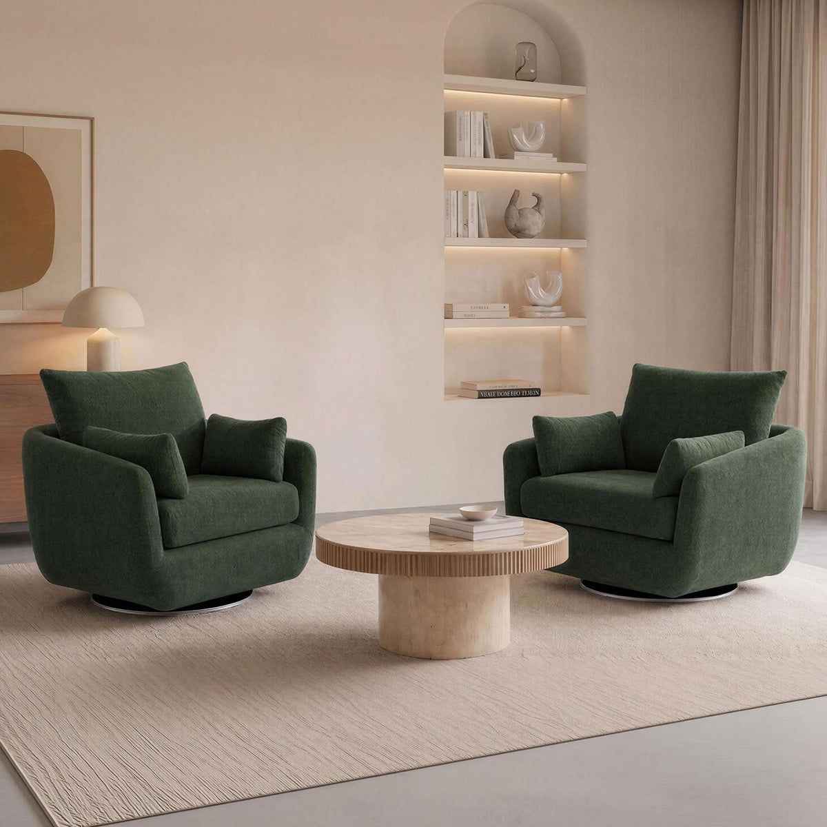 Oversized Sherpa Boucle Fabric Swivel Accent Armchair Set of 2 G47589