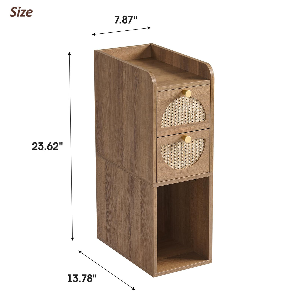 Narrow Rattan Wood Nightstand with 2 Drawers F3641