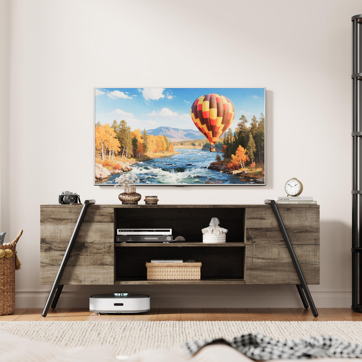 55.12" Weathered Oak Wooden TV Stand W491