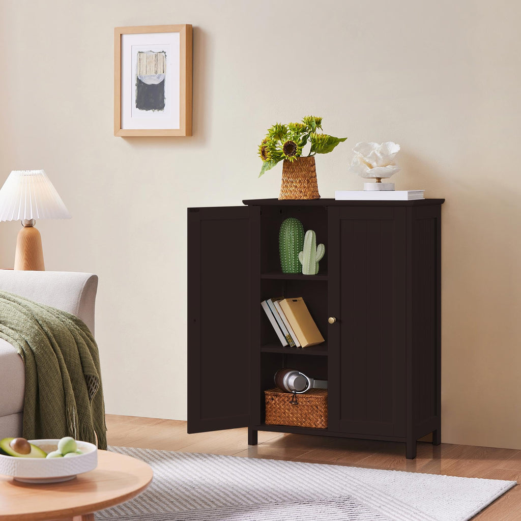Small Espresso Bathroom Storage Cabinet with 2 Doors D60995