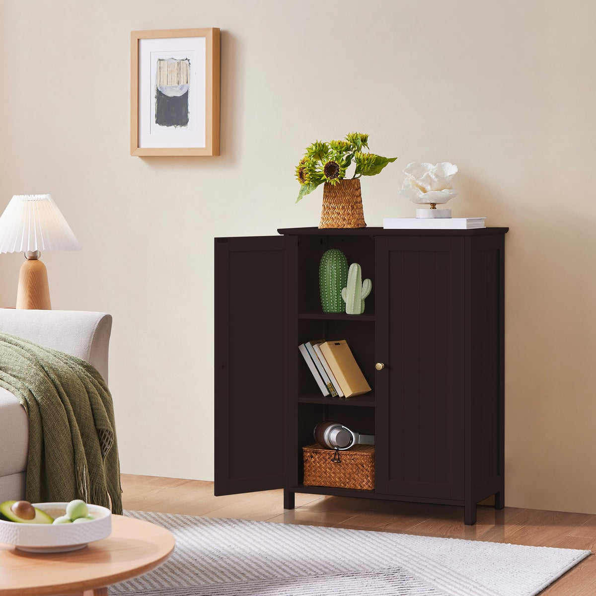 Small Espresso Bathroom Storage Cabinet with 2 Doors D60995