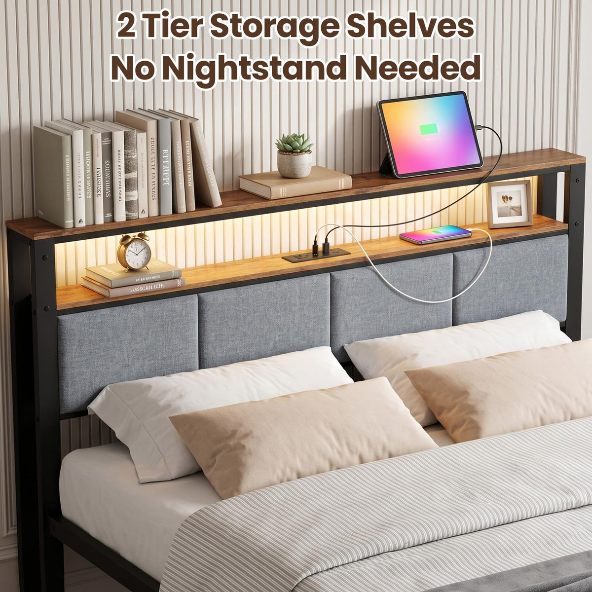 Twin Bed Frame with 18-Inch Under-Bed Storage and RGB LED Lights W496
