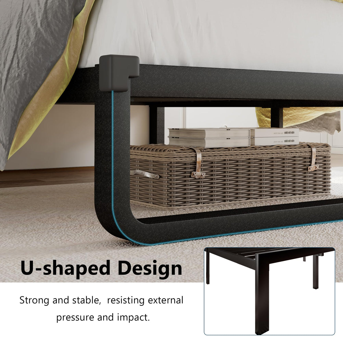 Twin Metal Platform Bed Frame with Linen Upholstered Headboard B340