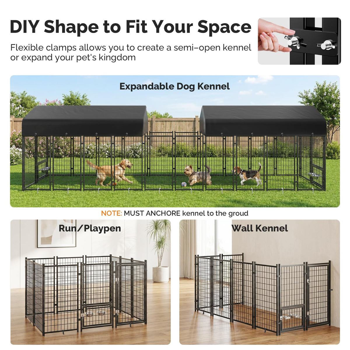 8x4x6FT Outdoor Dog Kennel with Roof N13958