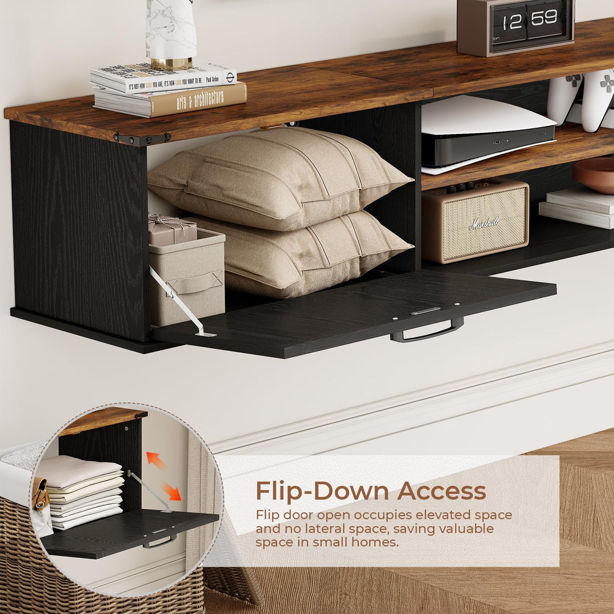 70" Black Floating TV Stand L253