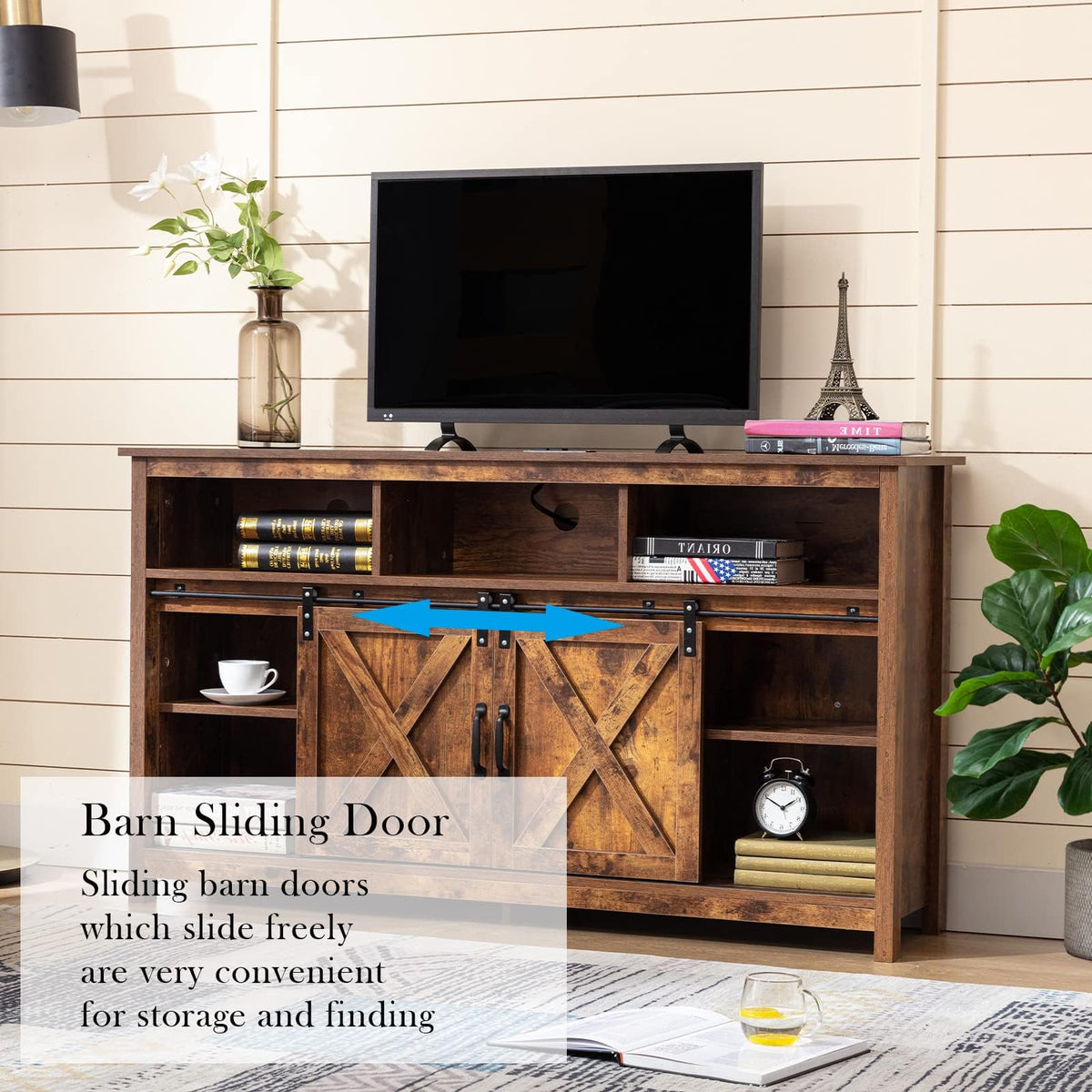 57In Wooden Farmhouse TV Stand with Sliding Barn Door K78396