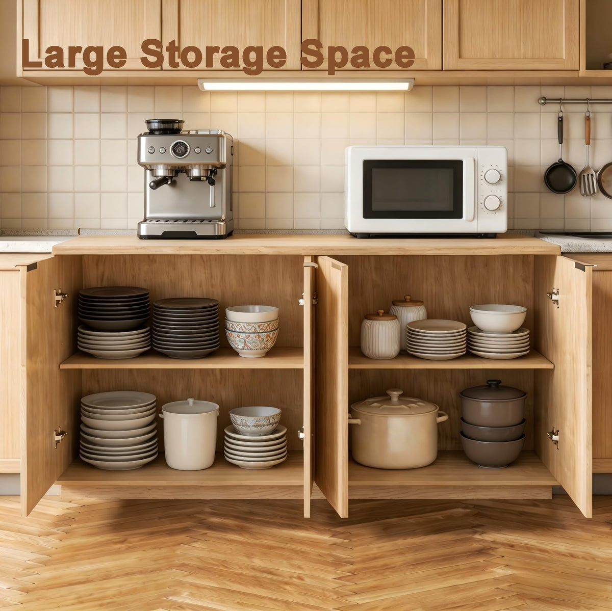 Natural Oak Fluted Wooden Sideboard Cabinet with 4 Doors R1632