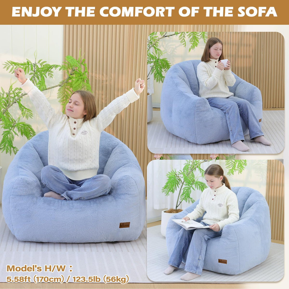 Light Blue Corduroy Bean Bag Chair Z429