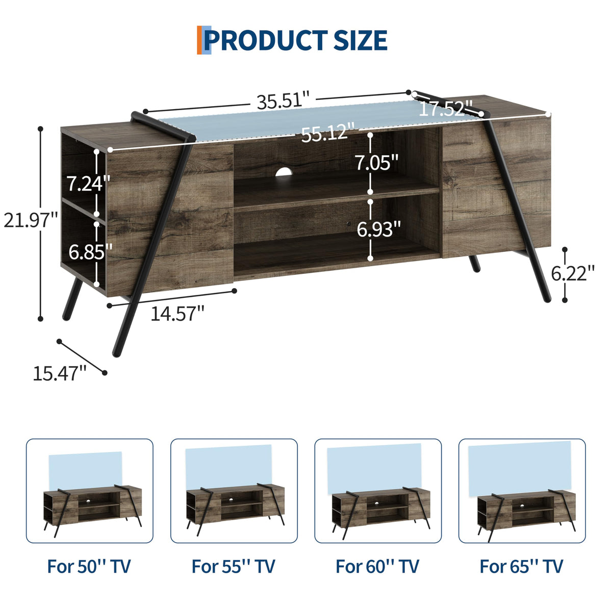 55.12" Weathered Oak Wooden TV Stand W491