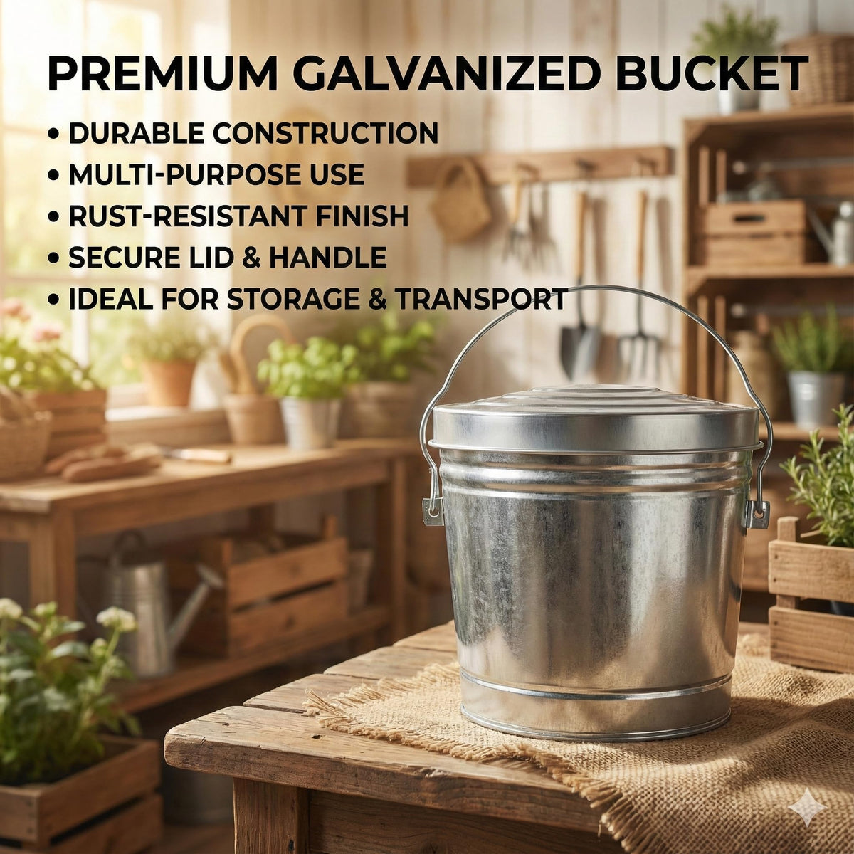 6-Gallon Galvanized Steel Trash Can with Locking Lid P8991