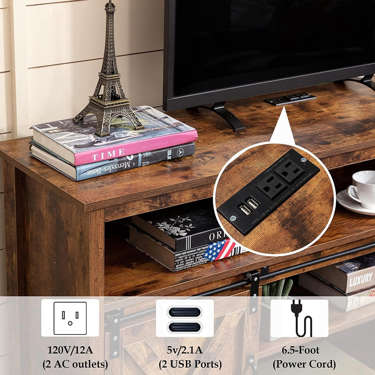 57In Wooden Farmhouse TV Stand with Sliding Barn Door K78396