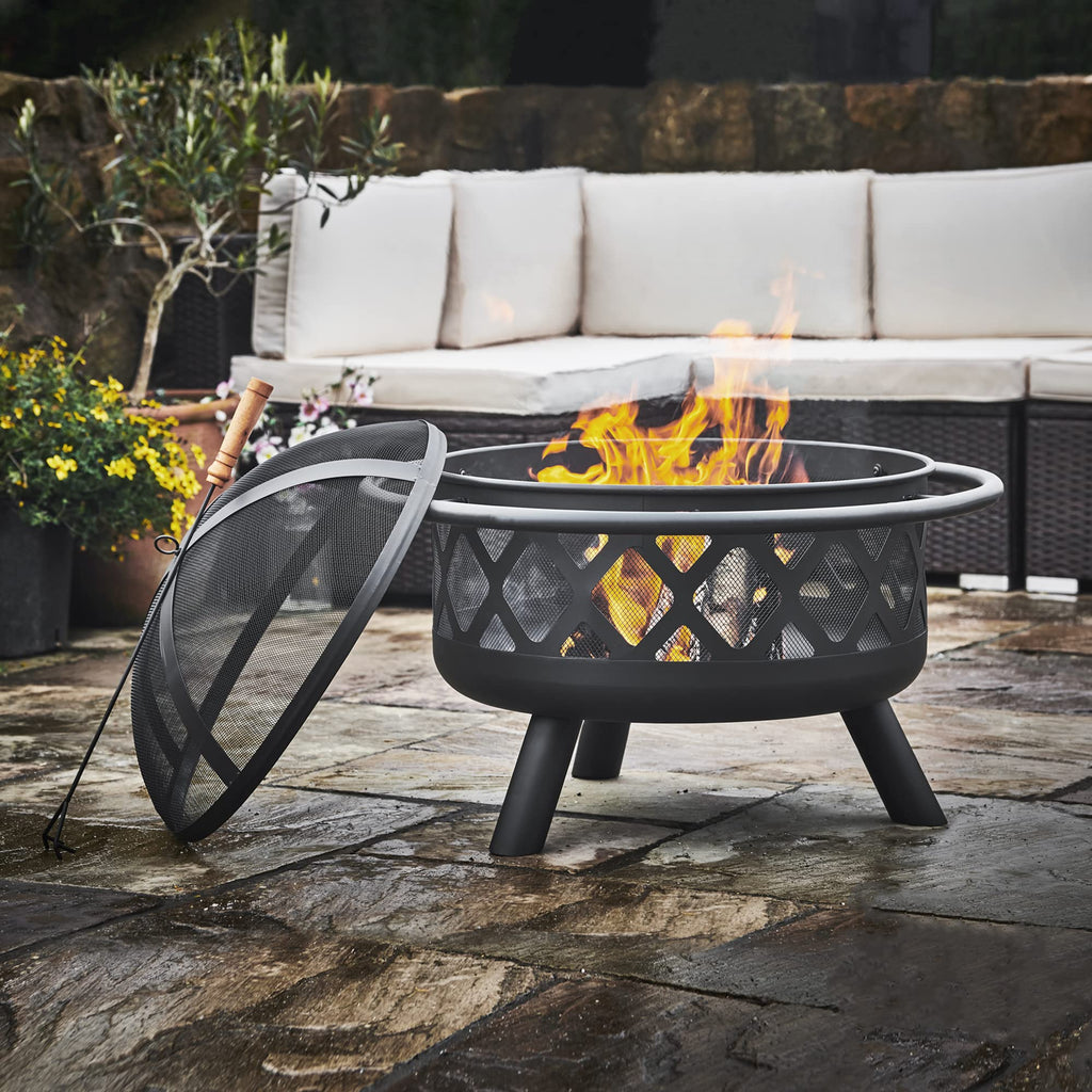 Round Steel 30 Inch Black Wood Burning Fire Pit A393646