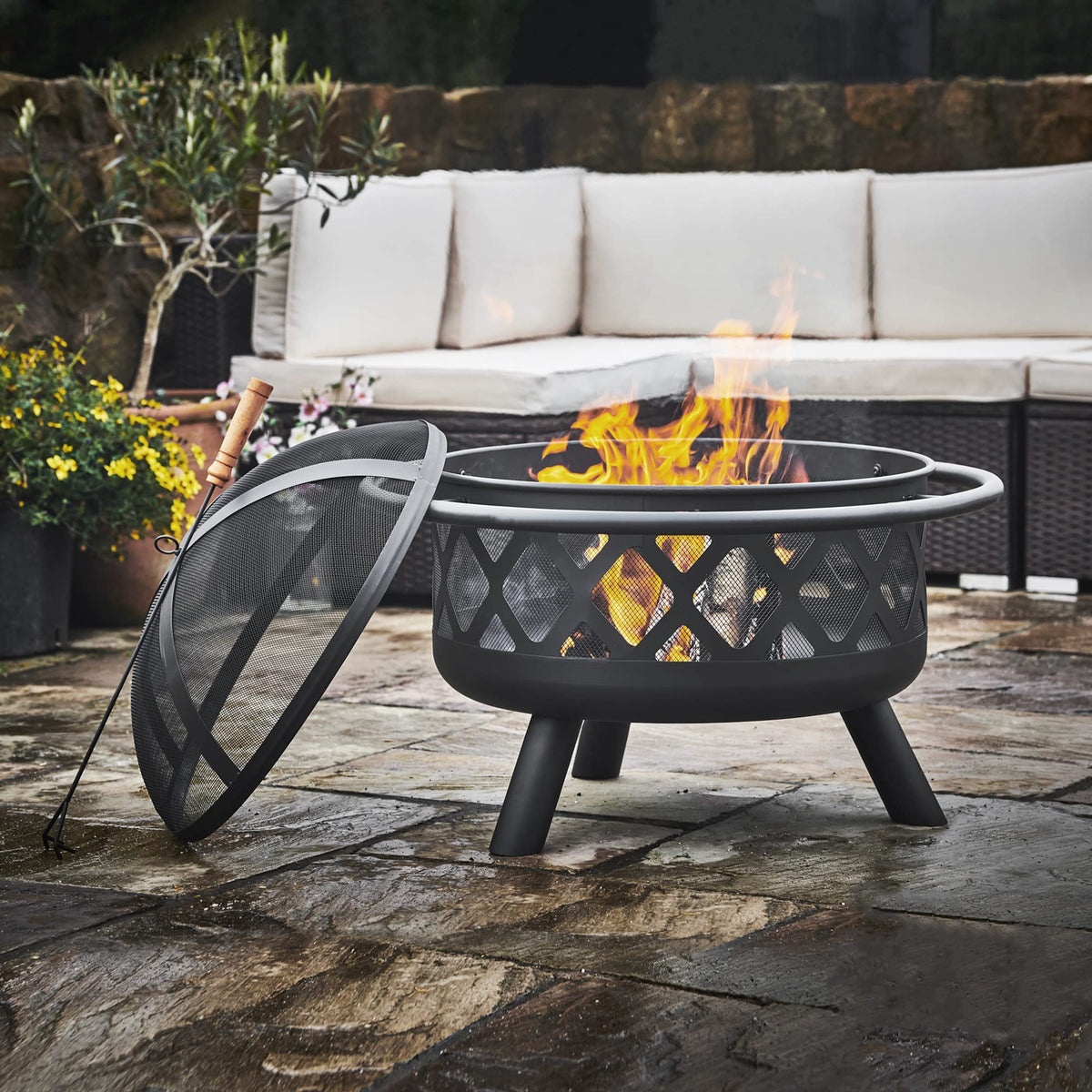 Round Steel 30 Inch Black Wood Burning Fire Pit A393646