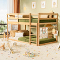 Twin Over Twin Low Bunk Bed with Ladder and Guardrails L32304