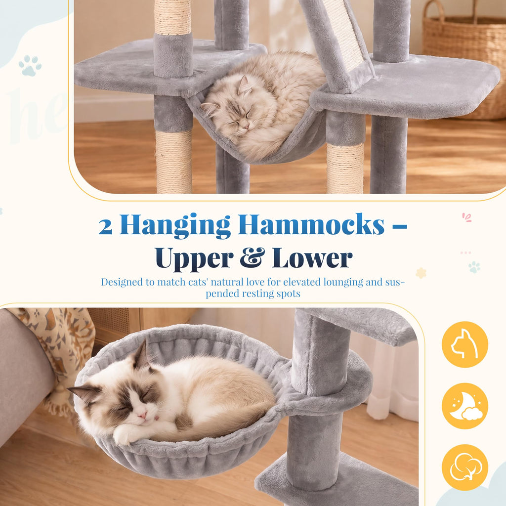 Cat Tree Tower with Padded Platform Bed, Hammock B49754
