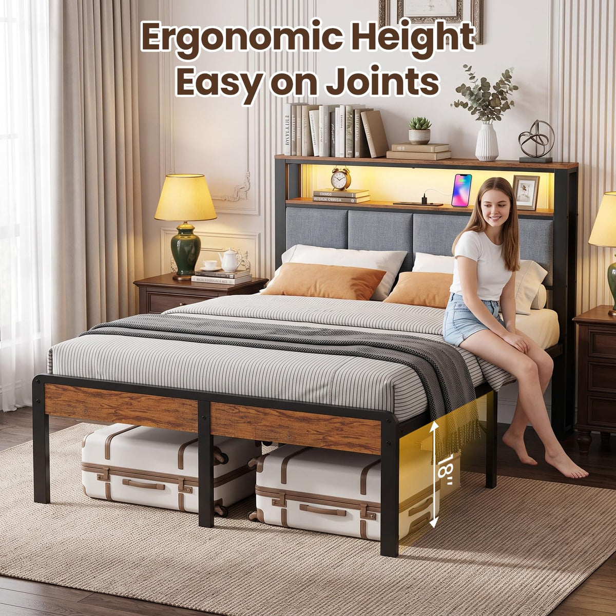 Twin Bed Frame with 18-Inch Under-Bed Storage and RGB LED Lights W496