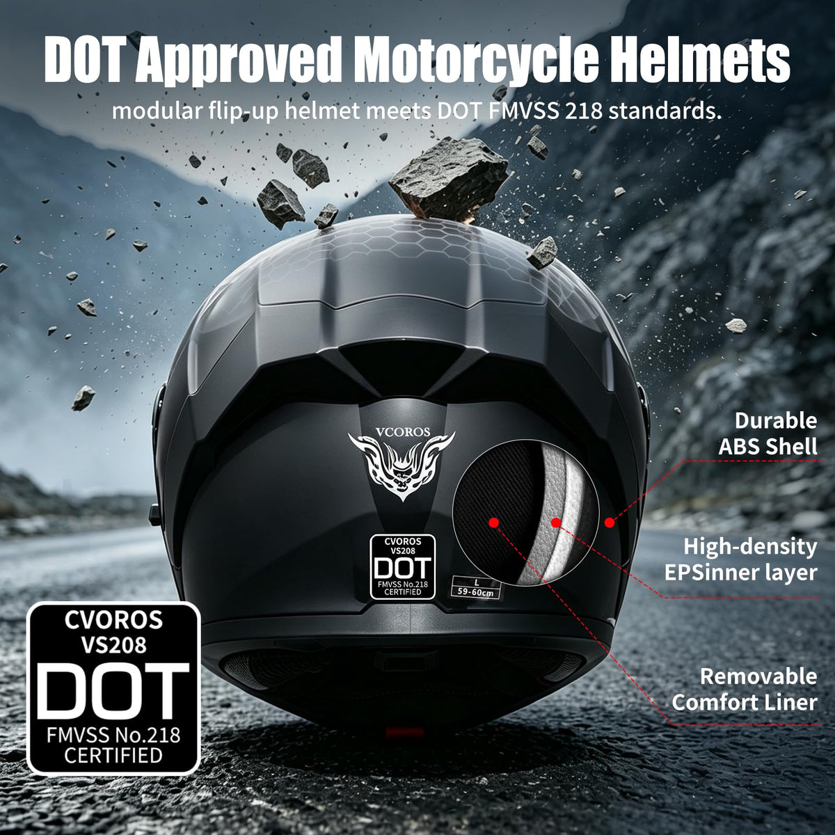 Flip Up Modular Motorcycle Helmet Dual Visor E9373