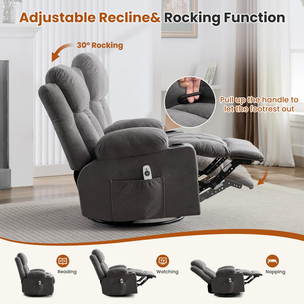 Swivel Rocker Recliner Chair with Massage and Heat F8621
