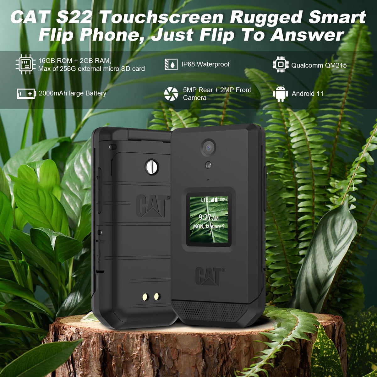 16GB 2.8" Touchscreen Rugged Android 11 IP68 Water Resistant 4G LTE Smart Flip Phone A53605