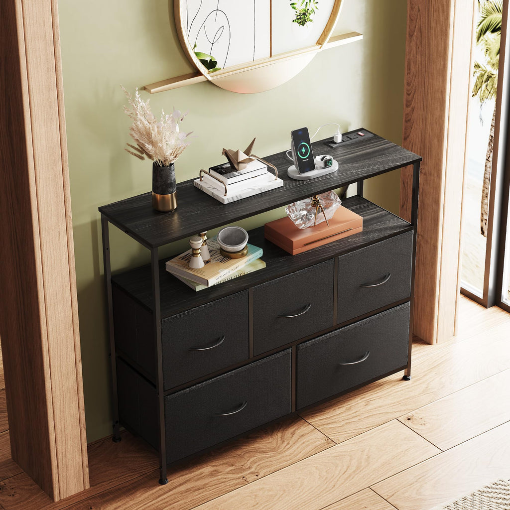 Black 5 Drawer Fabric Dresser N71956