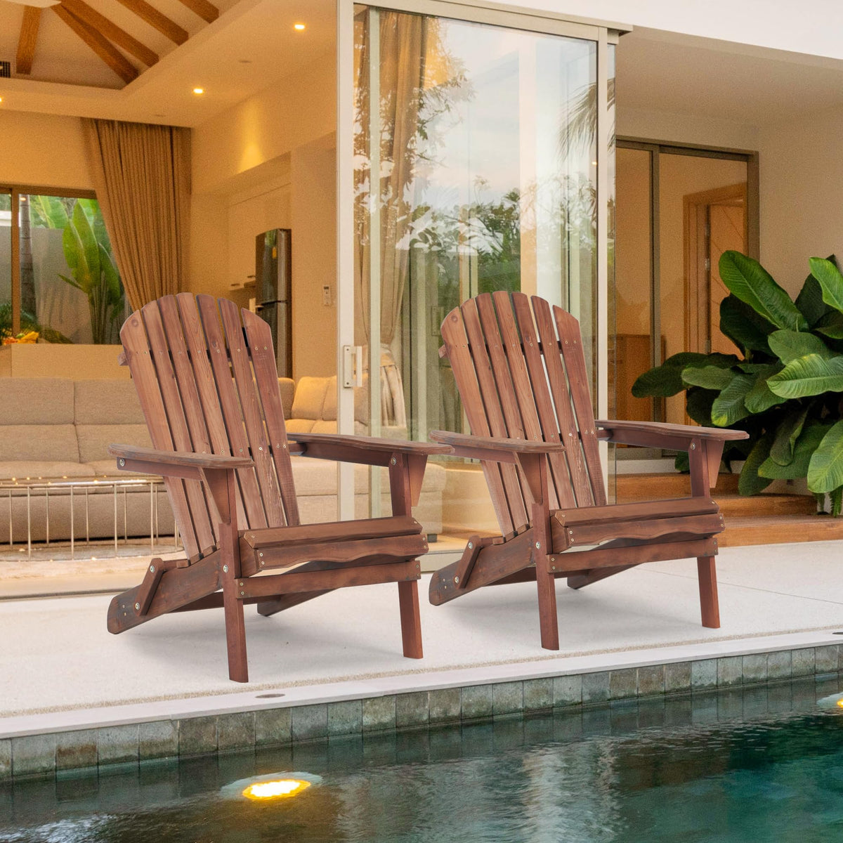 Folding Adirondack Chairs Set of 2 Solid Cedar Wood G3226