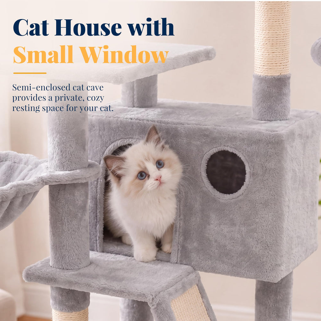 Cat Tree Tower with Padded Platform Bed, Hammock B49754
