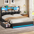 Black Full Size Upholstered Platform Bed Frame with Bookcase Headboard and 4 Drawers M80679