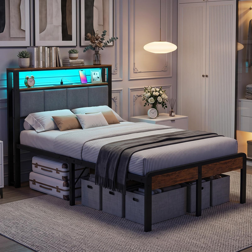Twin Bed Frame with 18-Inch Under-Bed Storage and RGB LED Lights W496
