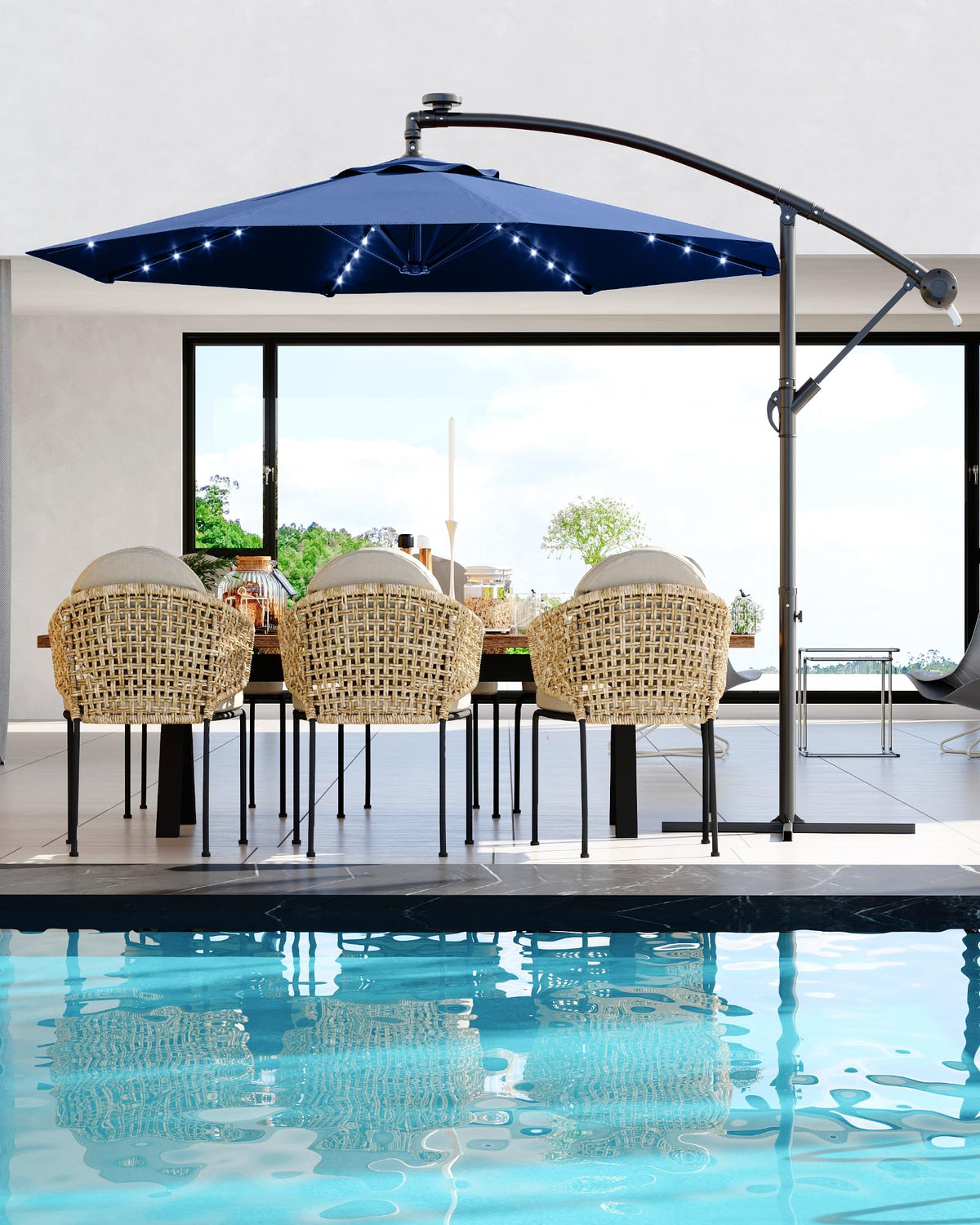 10 ft Navy Blue Cantilever Umbrella with Solar Lights A507616