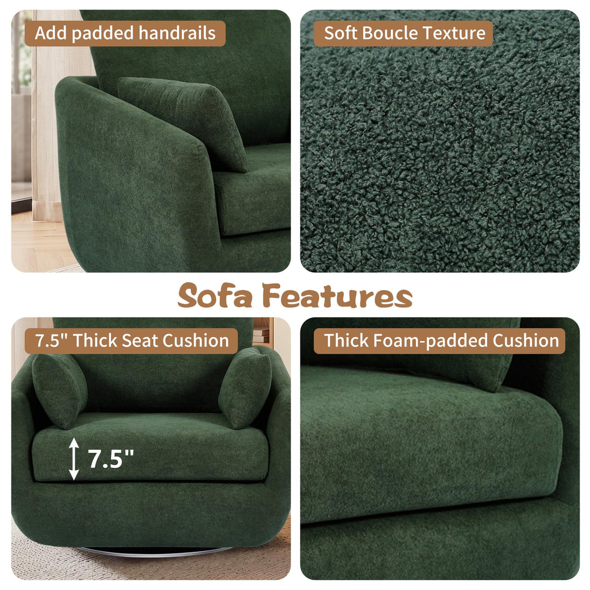 Oversized Sherpa Boucle Fabric Swivel Accent Armchair Set of 2 G47589