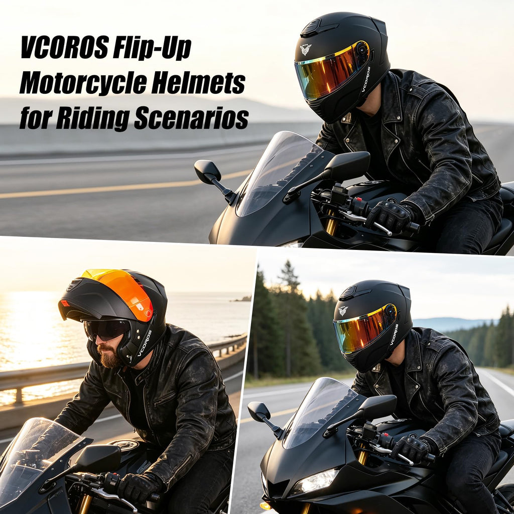 Flip Up Modular Motorcycle Helmet Dual Visor E9373