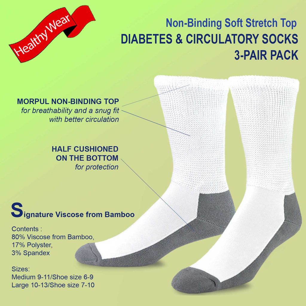 Viscose Bamboo Diabetic Crew Socks 3-Pairs Black E668