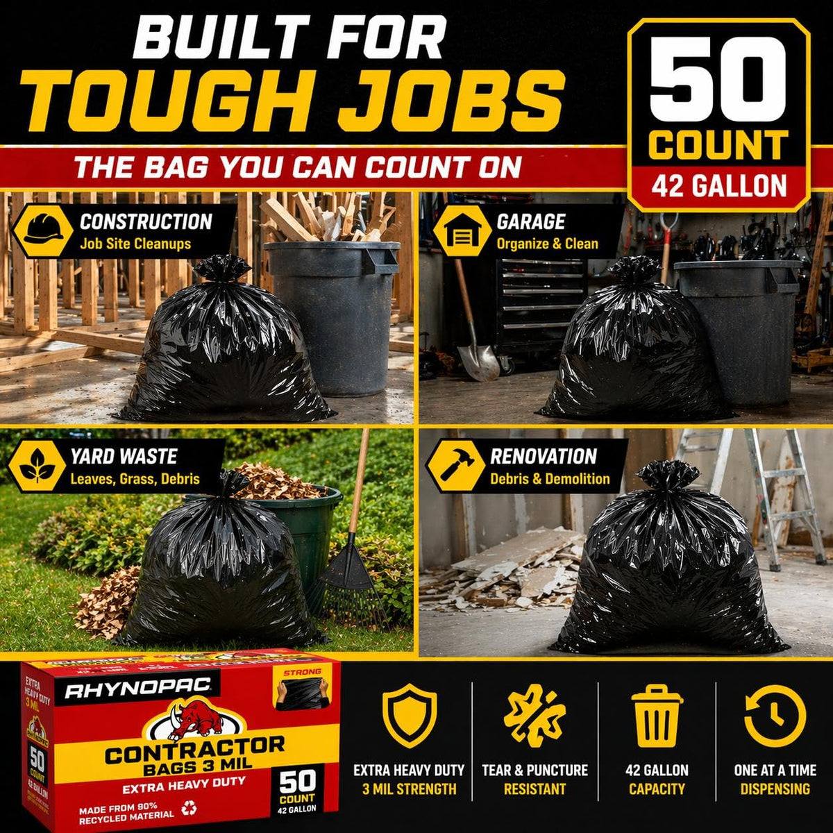 42 Gallon 3 Mil Contractor Trash Bag J43470