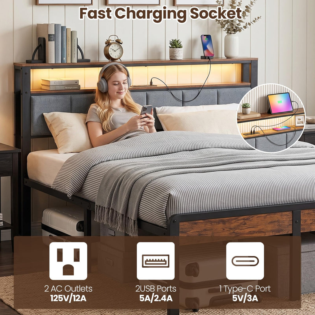 Twin Bed Frame with 18-Inch Under-Bed Storage and RGB LED Lights W496