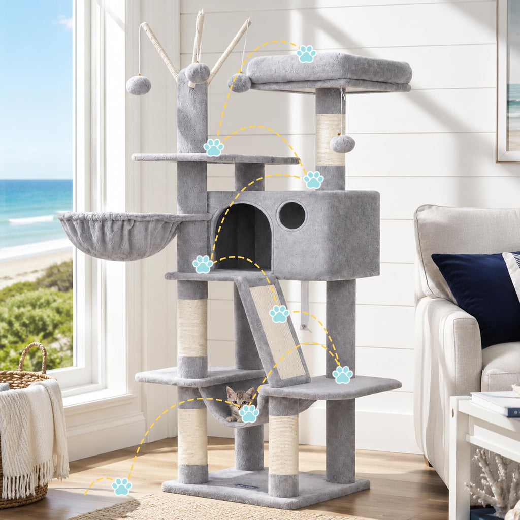 Cat Tree Tower with Padded Platform Bed, Hammock B49754