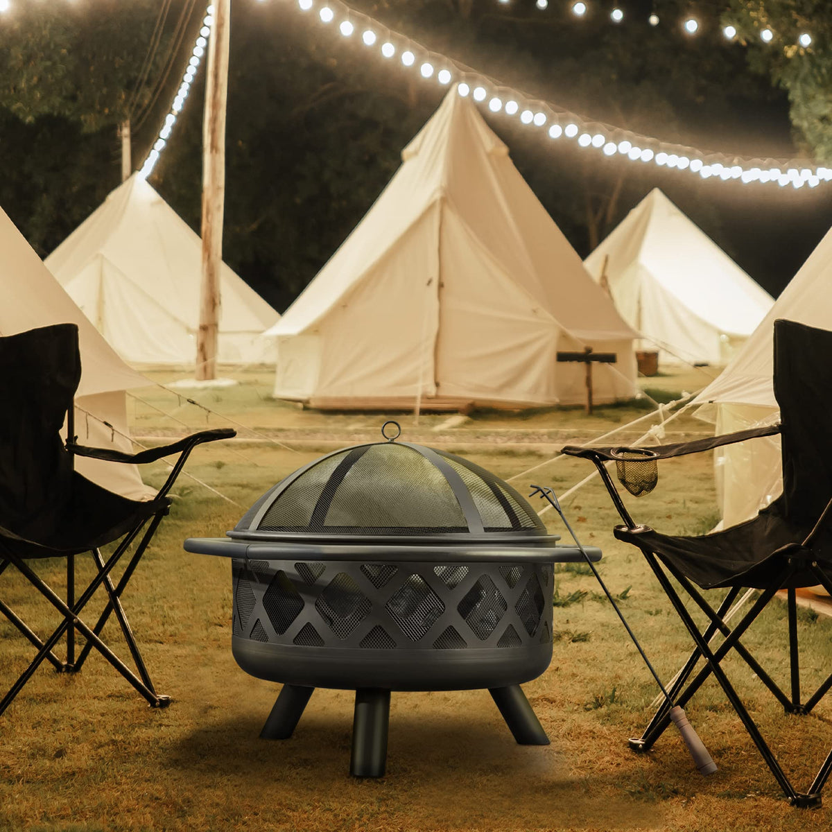 Round Steel 30 Inch Black Wood Burning Fire Pit A393646