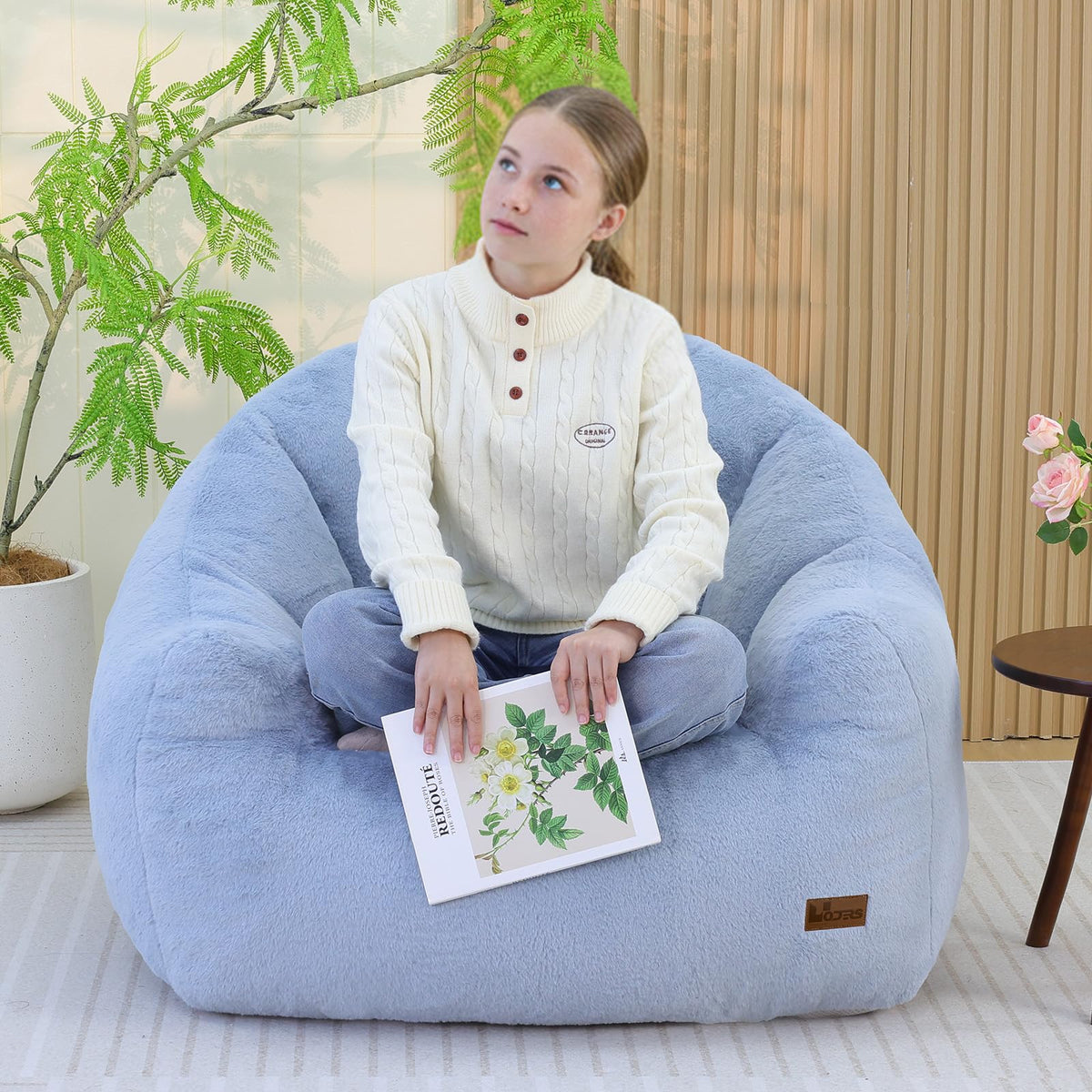 Light Blue Corduroy Bean Bag Chair Z429